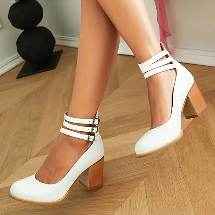 Duttini | Premium Smooth Sandals With Ankle Strap And Thick Heel