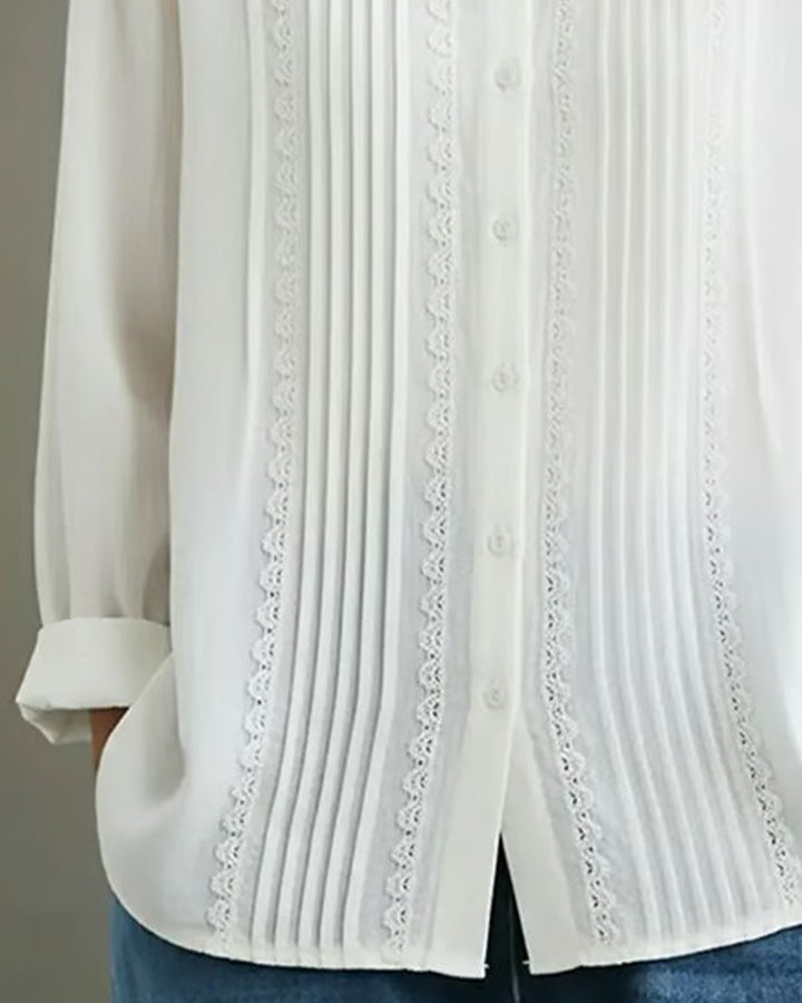 Duttini | Statement Lace Trim Button-Up Long Sleeve Blouse