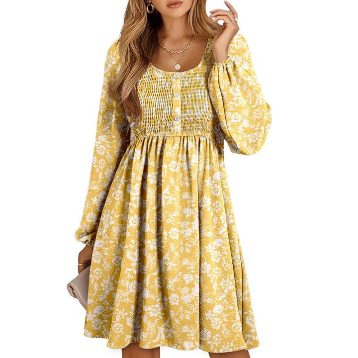 Duttini | Timeless Smocked Empire Waist Long Sleeve Mini Dress