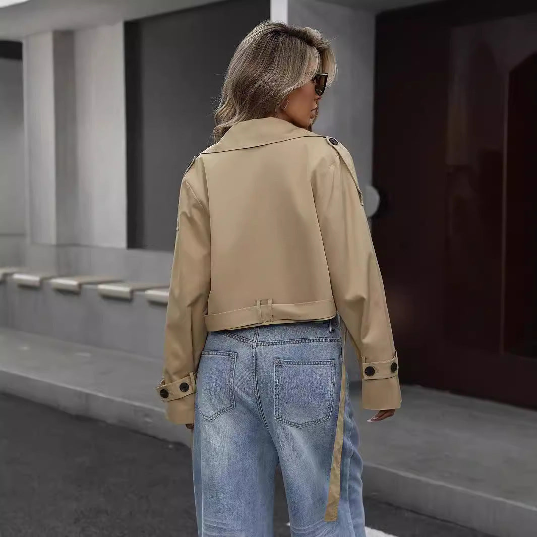 Duttini | Women’s Cropped Double-Breasted Trench Jacket