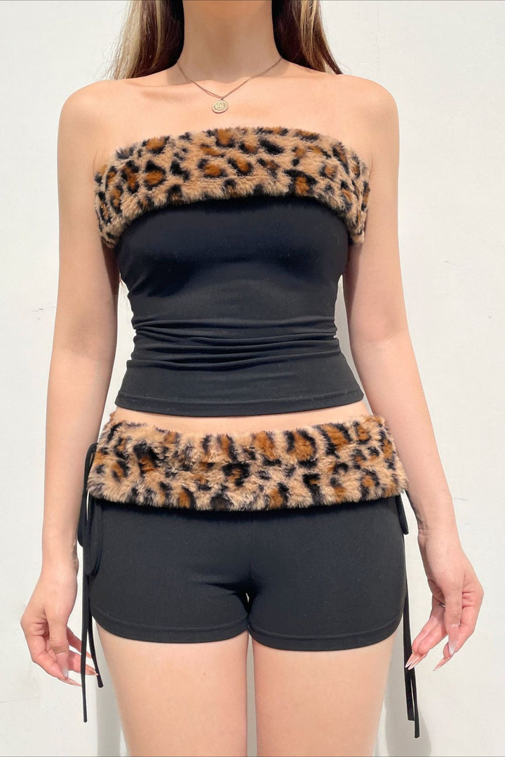 Duttini | Leopard Fleece Tube Tank and Drawstring Bottom Set