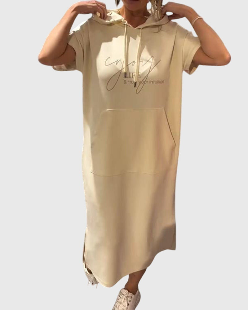 Duttini | Casual Hoodie Dress for Women in Cotton Blend, Relaxed Fit, Gray