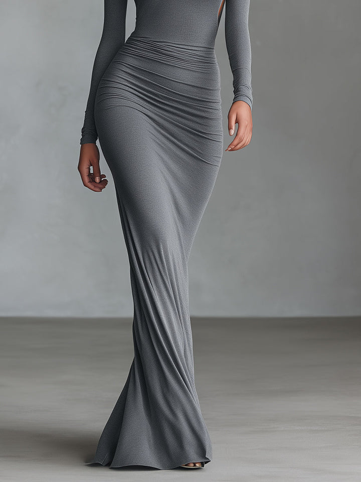 Duttini | Grey Knit Ruched Evening Dress