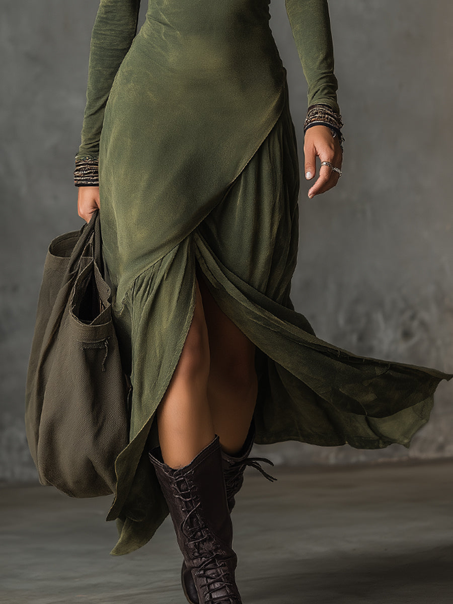 Duttini | Bohemian Washed Cotton Half-Zip Hem Dress