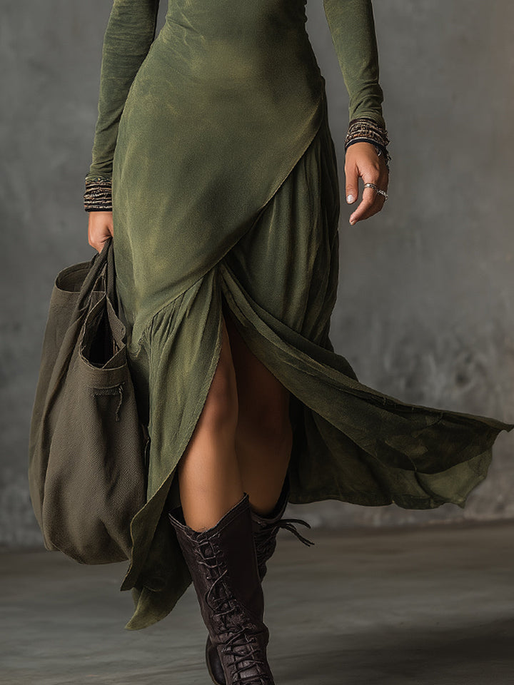 Duttini | Bohemian Washed Cotton Half-Zip Hem Dress