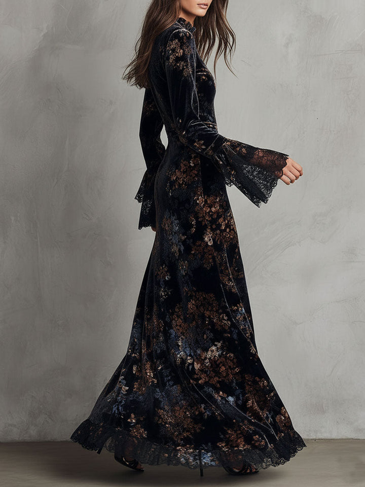 Duttini | Velvet Floral Midnight Evening Dress