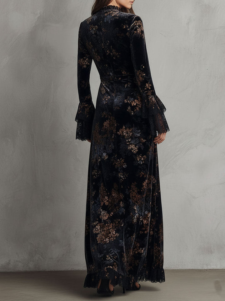 Duttini | Velvet Floral Midnight Evening Dress