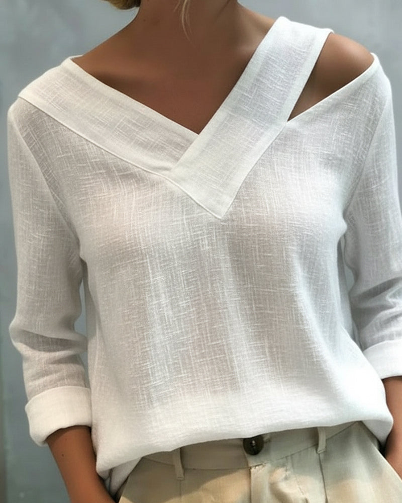 Duttini | Timeless Asymmetric V-Neck Long Sleeve Top