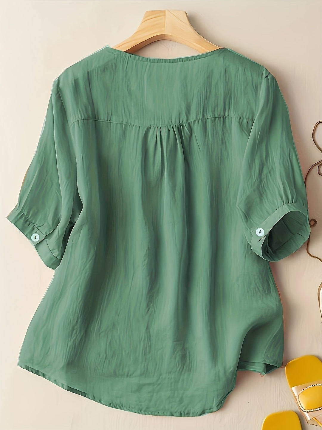 Duttini | Elegant Embroidered V-Neck Relaxed Fit Tunic Blouse