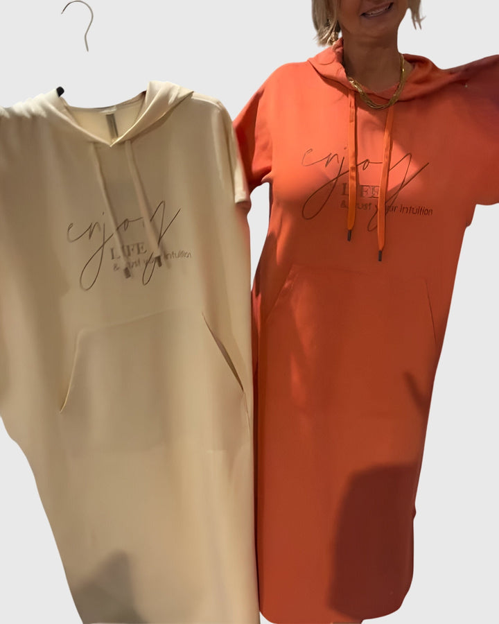Duttini | Casual Hoodie Dress for Women in Cotton Blend, Relaxed Fit, Gray