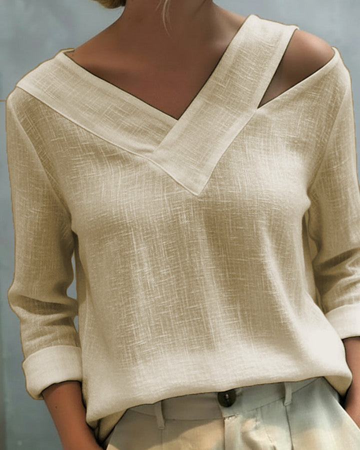 Duttini | Timeless Asymmetric V-Neck Long Sleeve Top