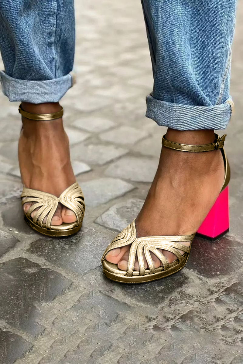 Duttini | Supportive Open Toe Ankle Strap Block Heel