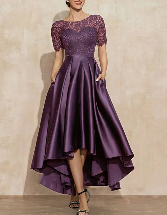 Duttini | Satin Round Neck Two-Piece Short Dress