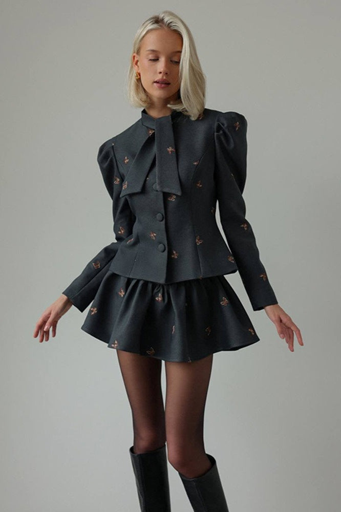 Duttini | Embroidered Blazer and Mini Skirt Set