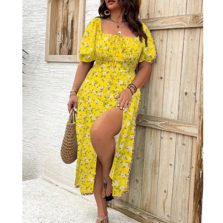 Duttini | Romantic Classy Plus Size Puff Sleeve Maxi Dress