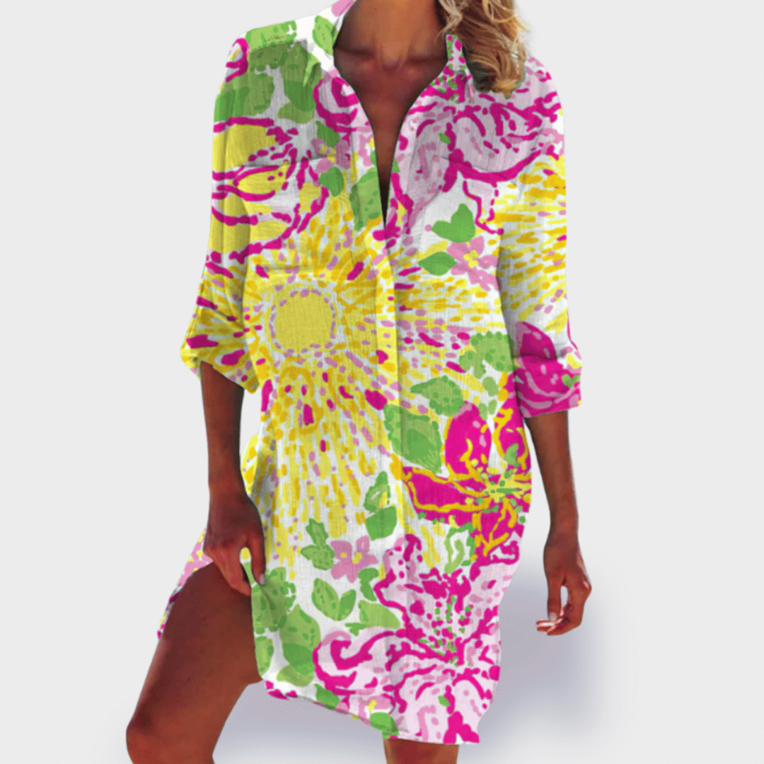 Duttini | Chic Flowy Colorful Draped Dress Casual Summer
