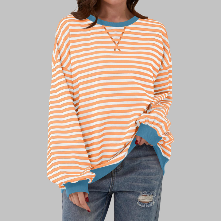 Duttini | Romantic Striped Crewneck Long Sleeve Oversized Sweatshirt