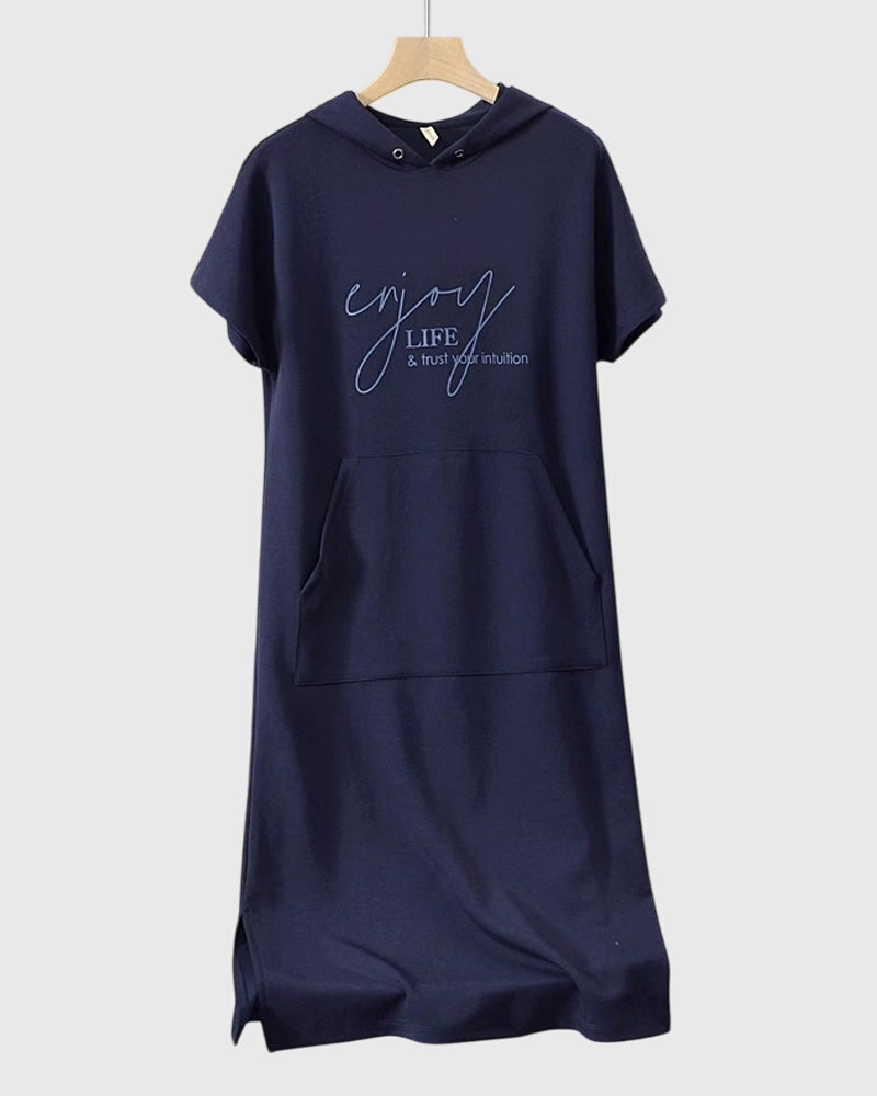 Duttini | Casual Hoodie Dress for Women in Cotton Blend, Relaxed Fit, Gray