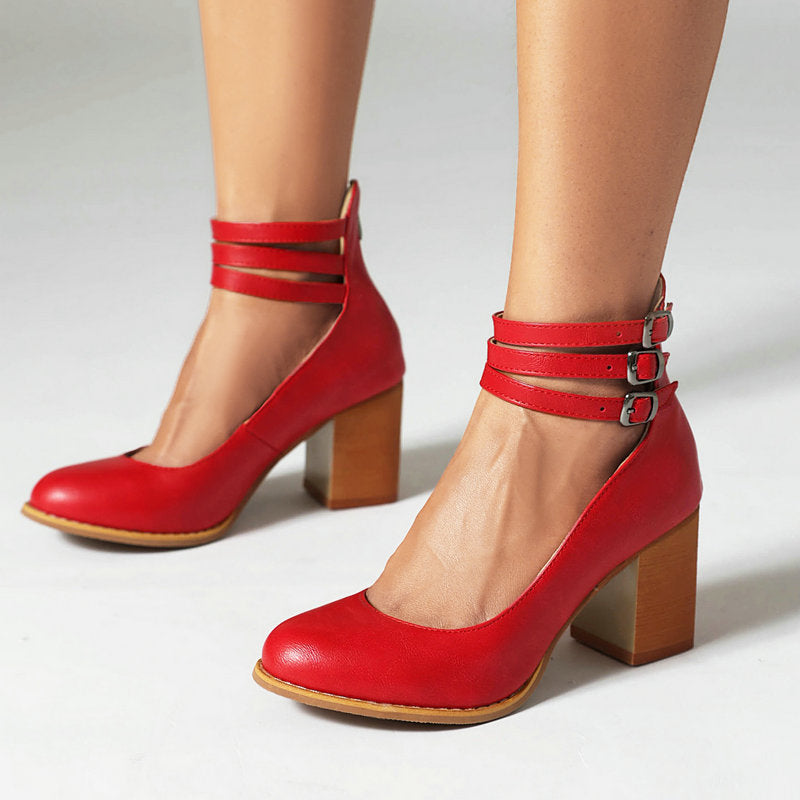 Duttini | Premium Smooth Sandals With Ankle Strap And Thick Heel