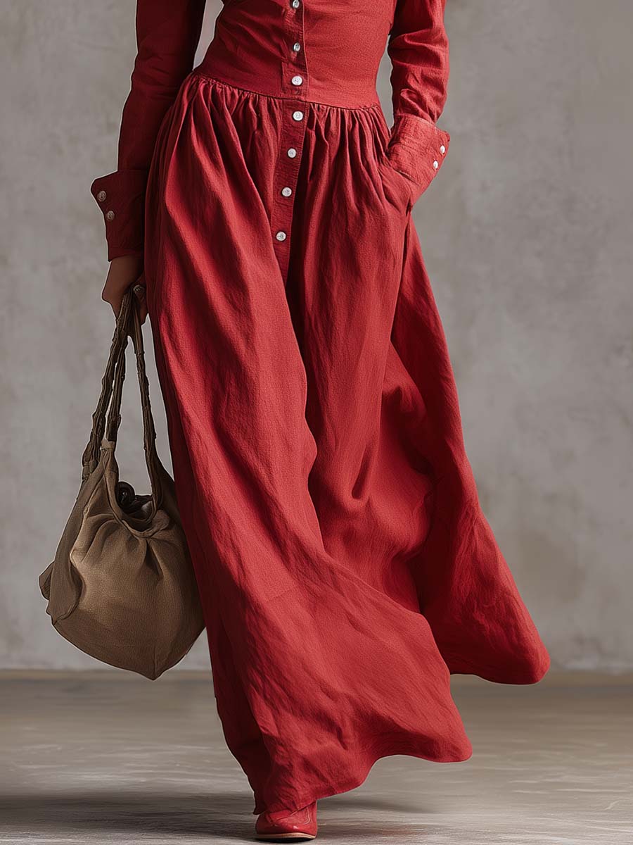 Duttini | Red Linen Casual Dress