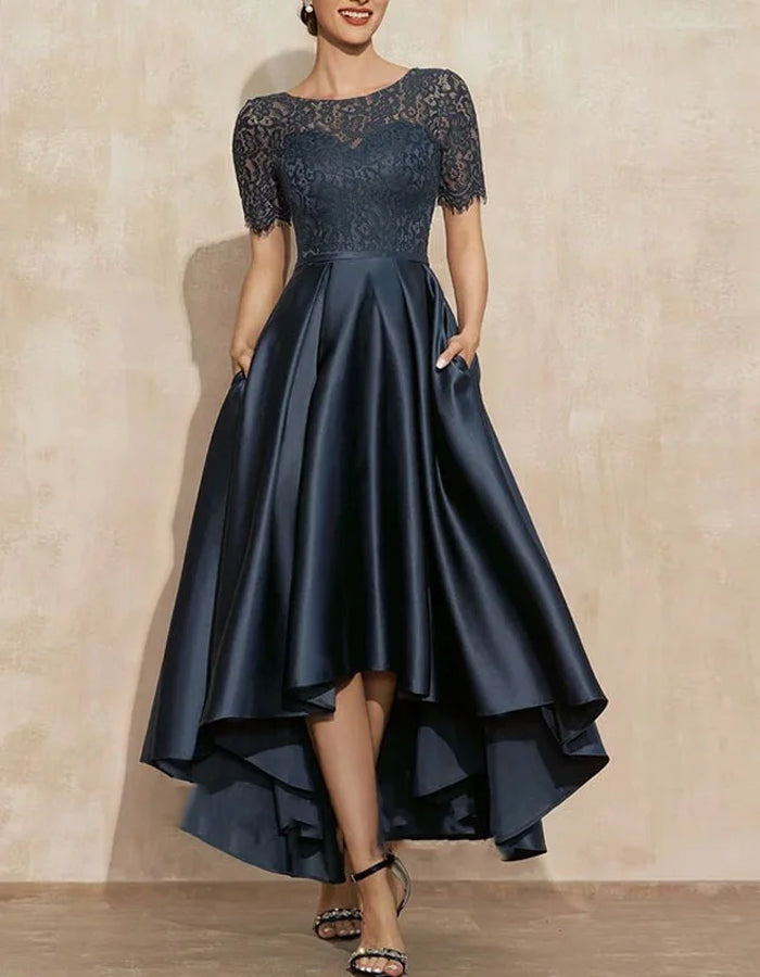 Duttini | Satin Round Neck Two-Piece Short Dress