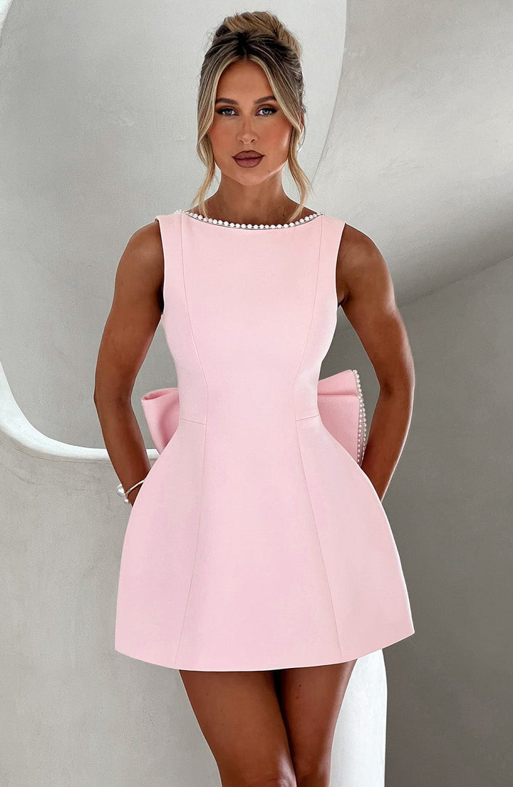 Duttini | Modern Pearl Trim A-Line Mini Dress Sleeveless