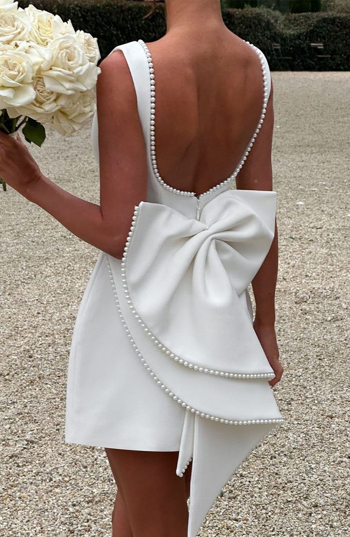Duttini | Modern Pearl Trim A-Line Mini Dress Sleeveless