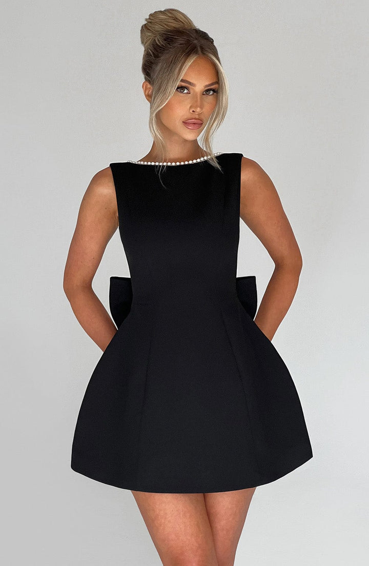 Duttini | Modern Pearl Trim A-Line Mini Dress Sleeveless