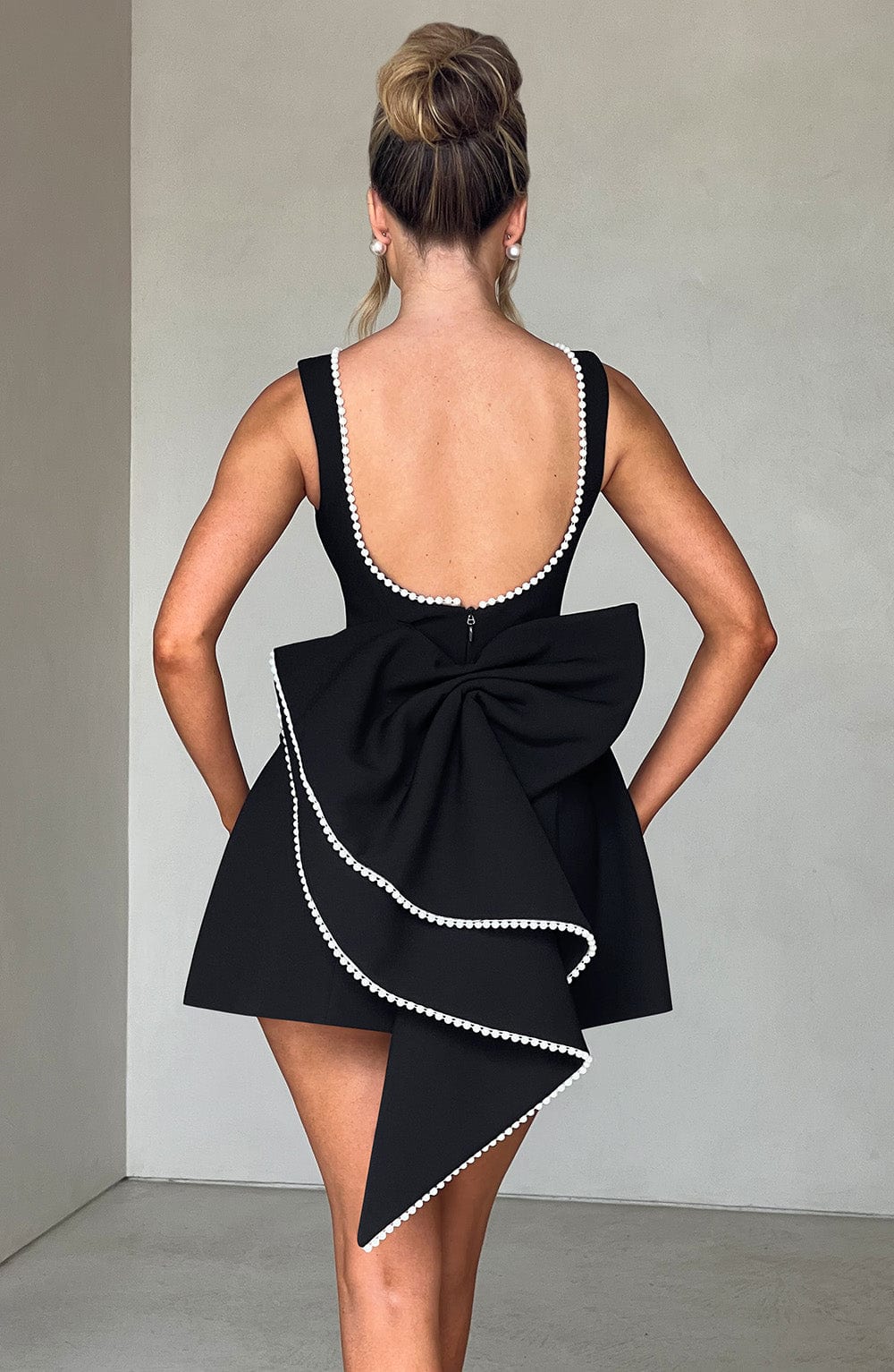 Duttini | Modern Pearl Trim A-Line Mini Dress Sleeveless