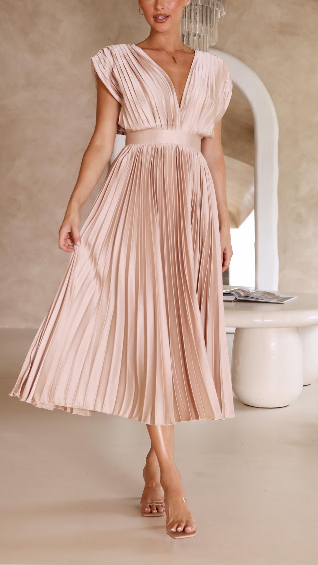 Duttini | Pleated V-neck Midi Dress