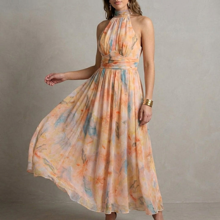 Duttini | Elegant Ariellea Flowing Chiffon Halter Neck Maxi Dress With Waist Tie