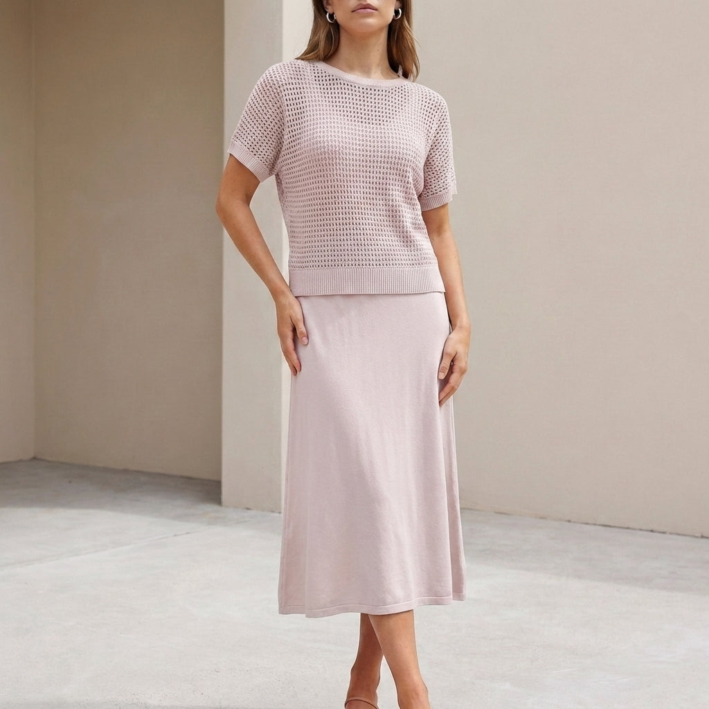 Duttini | Flowing Midi Dress And Cropped Open-Knit Mesh Top Set