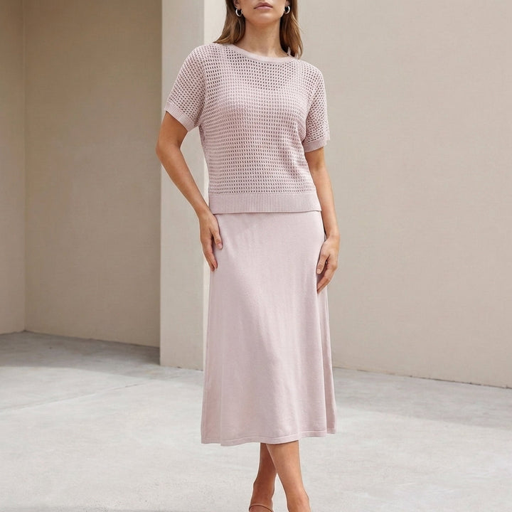 Duttini | Flowing Midi Dress And Cropped Open-Knit Mesh Top Set