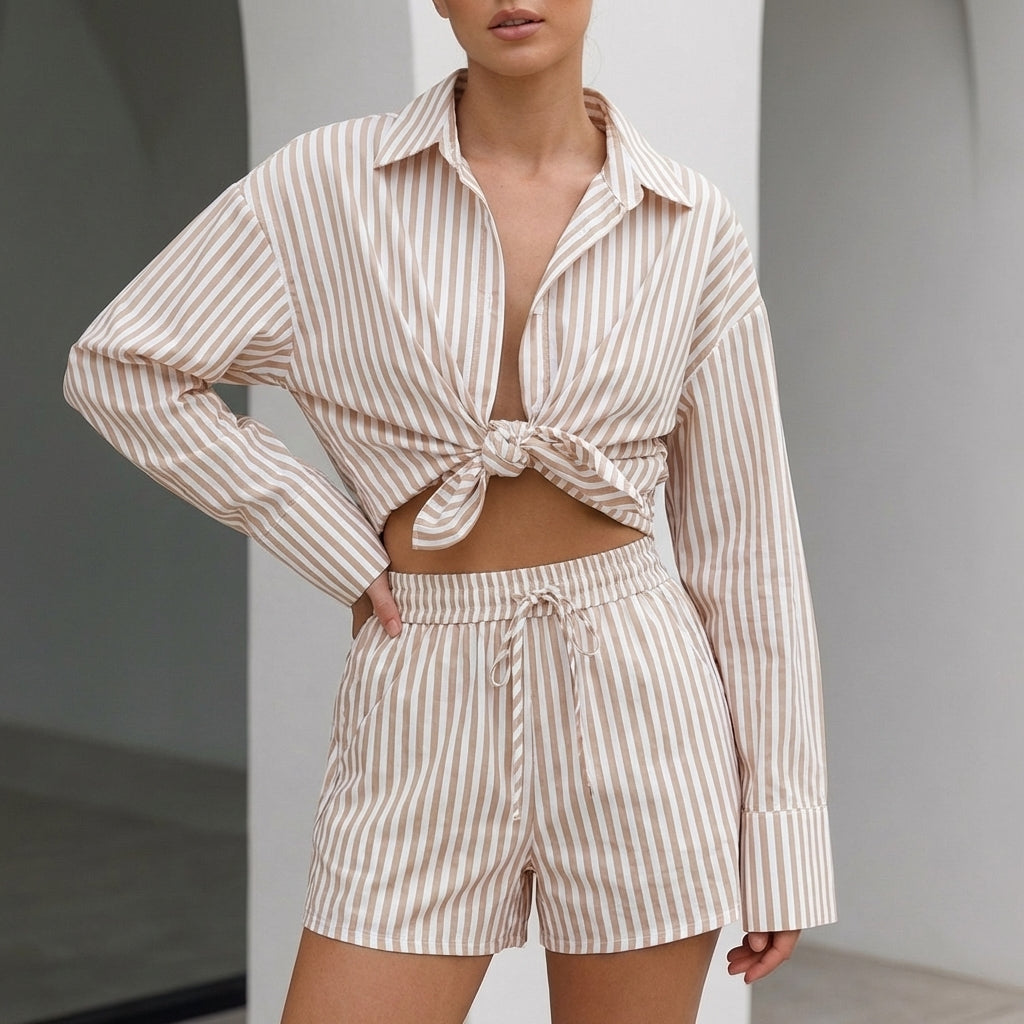 Duttini | Romantic Oversized Collared Shirt And Relaxed Wide-Leg Shorts Set