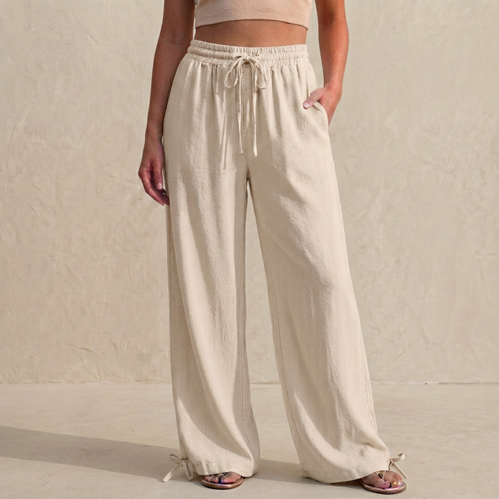 Duttini | Sophisticated Relaxed Wide-Leg Trousers With Drawstring And Ankle Tie Detail