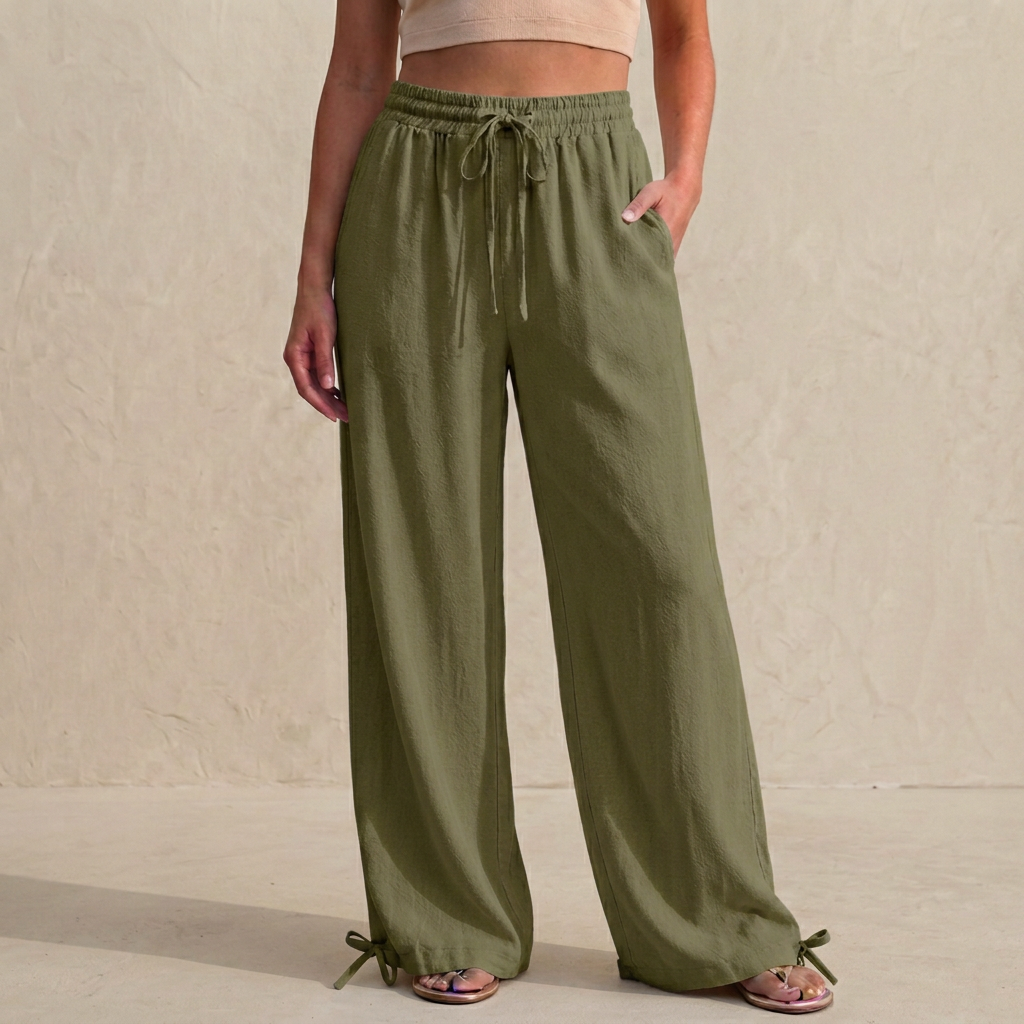 Duttini | Sophisticated Relaxed Wide-Leg Trousers With Drawstring And Ankle Tie Detail