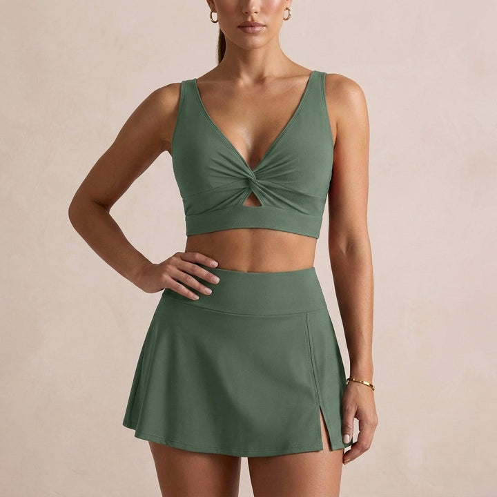 Duttini | Timeless Twist-Front Two-Piece Bikini Set With High-Waisted Swim Skirt
