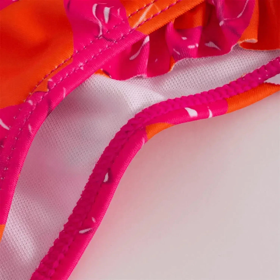 Duttini | Ruffled Bikini and Slit Skirt Set - Pink