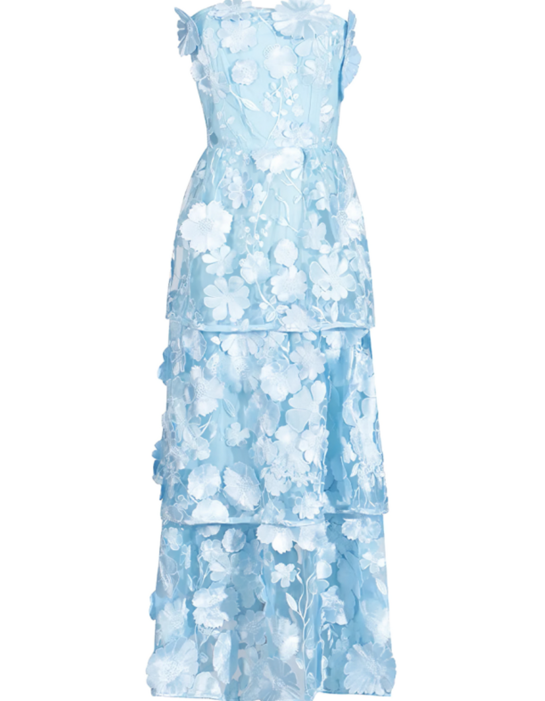 Duttini | 3D Floral Tiers Strapless Midi Dress