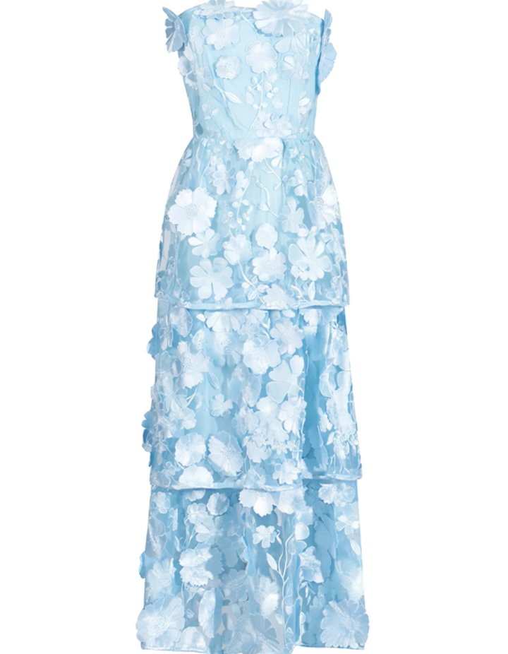 Duttini | 3D Floral Tiers Strapless Midi Dress
