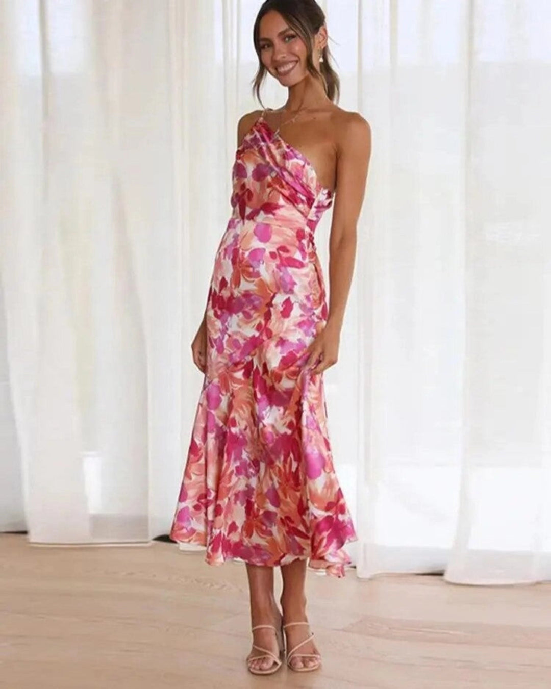 Duttini | Refined Maxi Dress With Asymmetrical Cut And Floral Pattern
