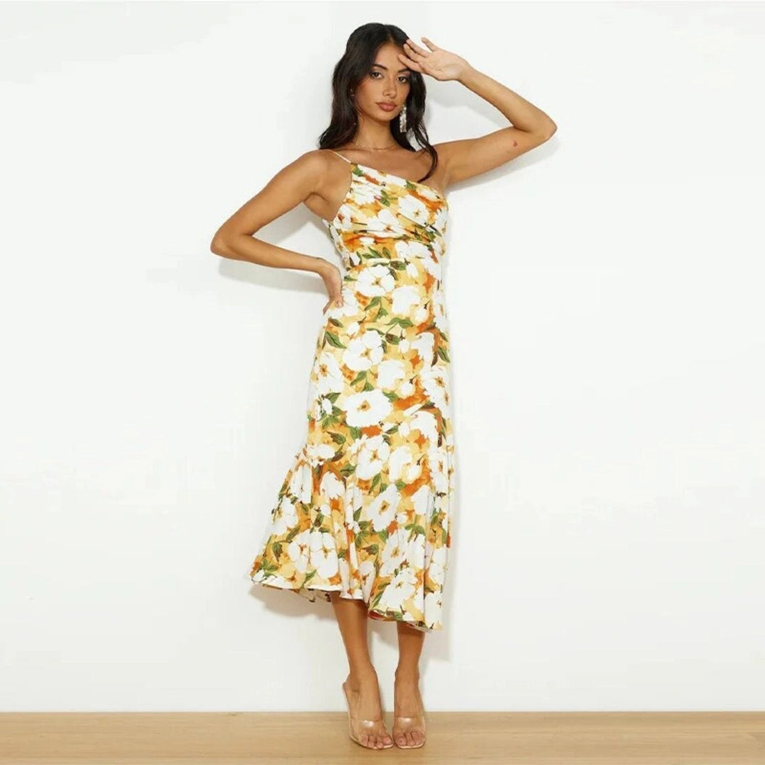 Duttini | Refined Maxi Dress With Asymmetrical Cut And Floral Pattern