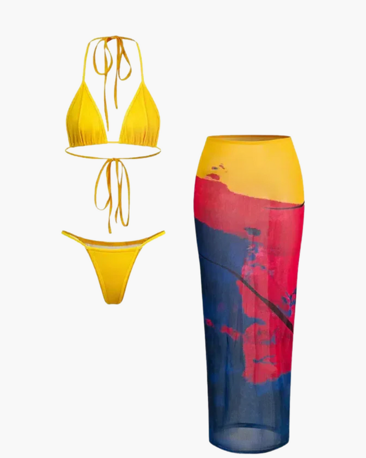 Duttini | Three-piece mesh wrap bikini set