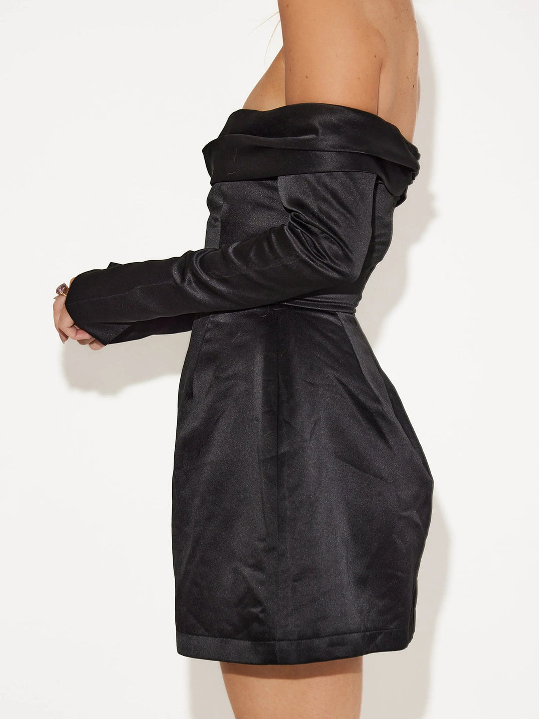 Duttini | Off-the-Shoulder Mini Dress for Women in Woven Fabric with Long Sleeves and Overfold Detail