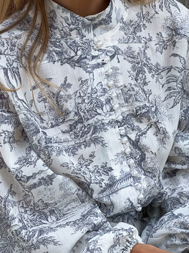 Duttini | Woven Shirt Dress for Women in Print with Belted Style and Stand Collar