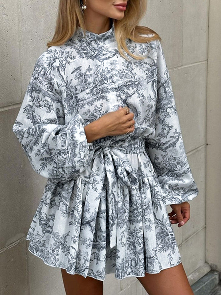 Duttini | Woven Shirt Dress for Women in Print with Belted Style and Stand Collar