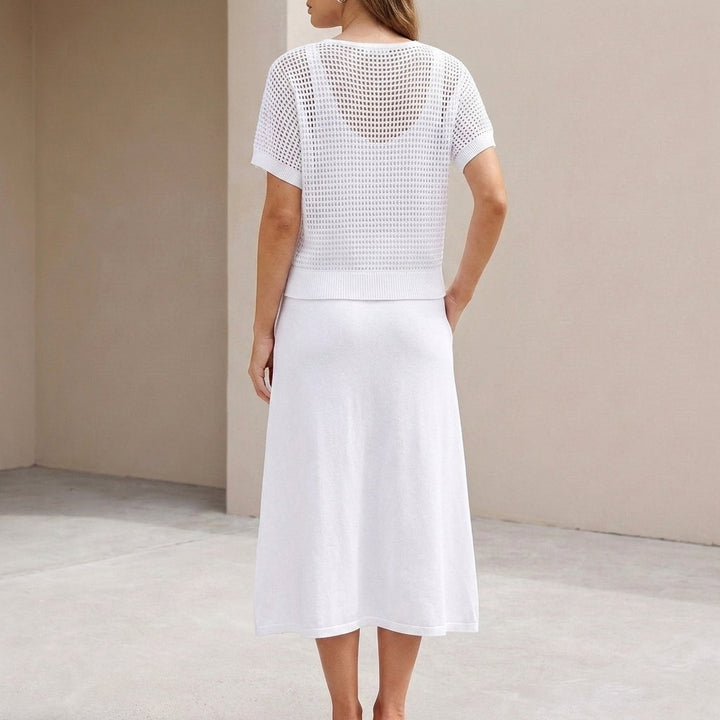 Duttini | Flowing Midi Dress And Cropped Open-Knit Mesh Top Set