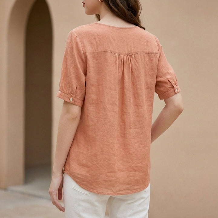 Duttini | Graceful Embroidered V-Neck Blouse With Textured High-Low Hem And Soft Draping