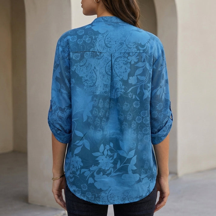 Duttini | Statement Relaxed Floral Burnout Blouse With Adjustable Roll-Tab Sleeves