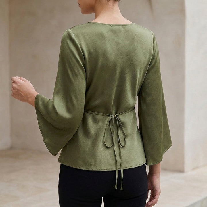 Duttini | Effortless Tailored Tie-Front Blouse With Empire Waist And Flared Sleeves